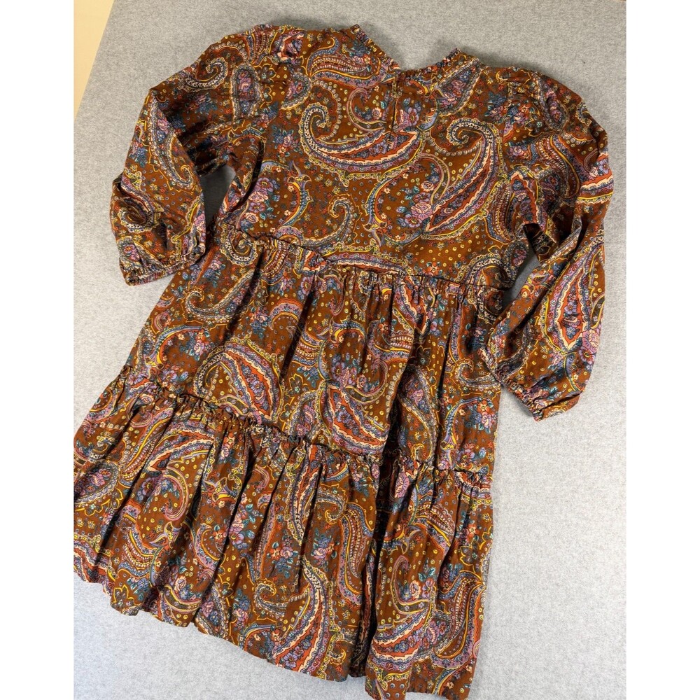 ANA Dress M Brown Paisley Tiered Ruffle Peasant Keyhole Back Hippie SKU 154 - Picture 3 of 10
